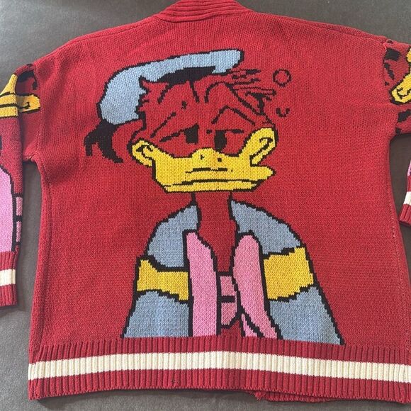 Women’s Donald Duck Red Knit Cardigan Sweater Front Pockets Size S-L NWOT - Picture 7 of 7